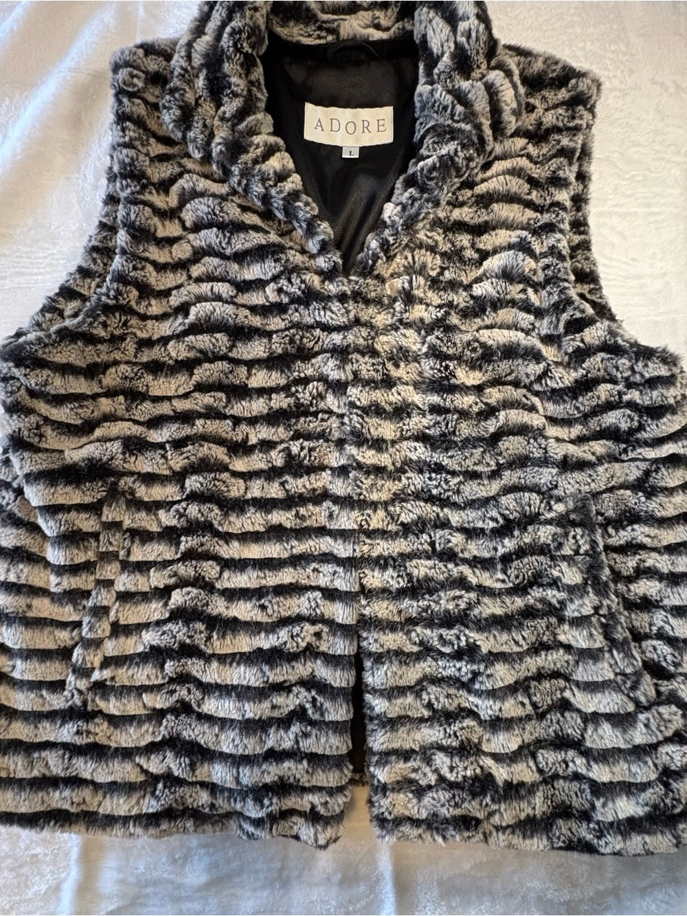 Adore Black and Gray Faux Fur Ribbed Vest